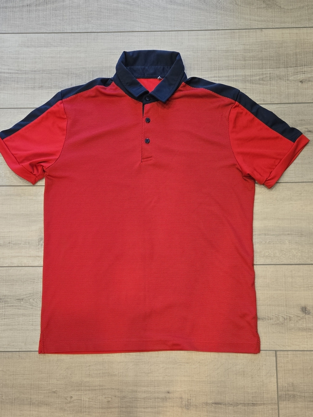 Men's Red Polo with Navy Contrast Collar and Shoulder Trim